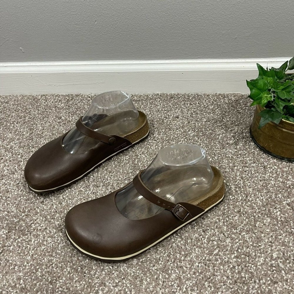 Birkis Birkenstock Women's ROSEMEAD Brown Leather Mary Jane Mule Clogs Size 7 - Picture 4 of 10